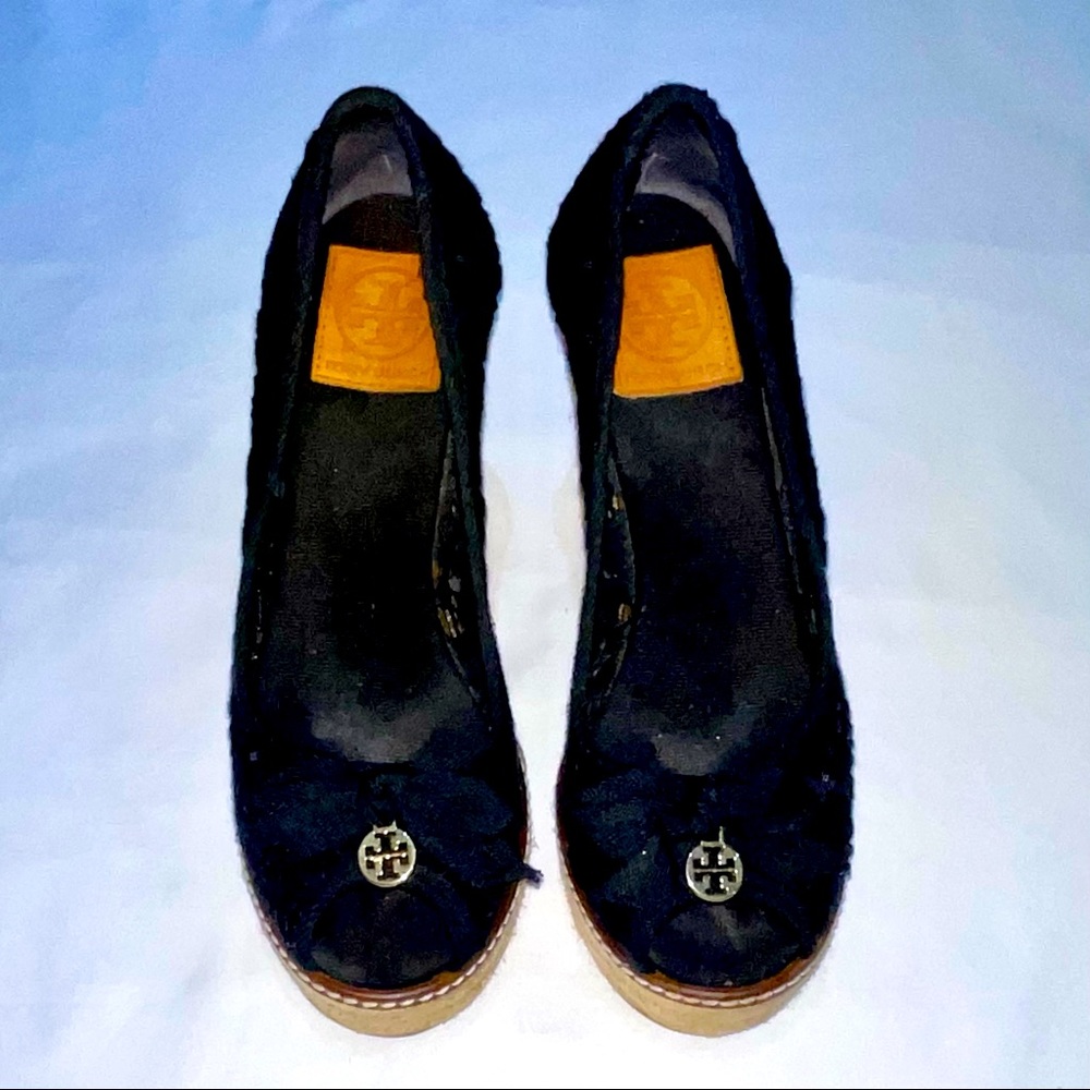 Tory Burch “Jackie” 110mm Lace Wedge Espadrilles